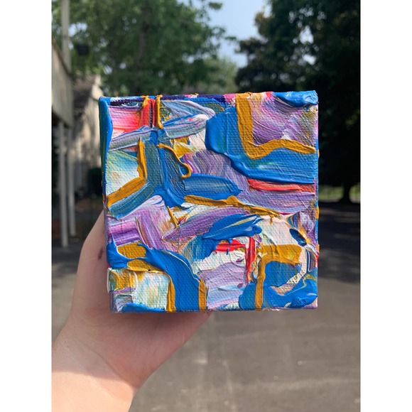 Handmade Yellow Mini Original Painting, Mini Canvas Painting, Office Art - Picture 3 of 8